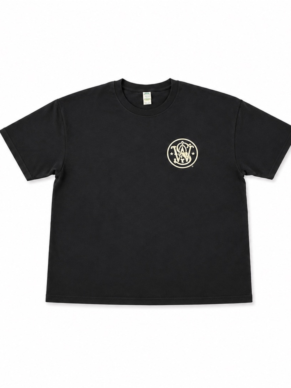 Men's Smith & Wesson Black Crewneck T-Shirt 4XL Back is Flag With Pew Pews